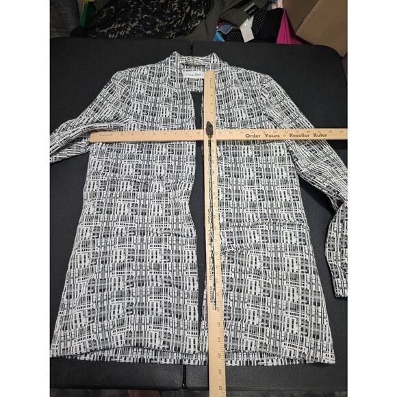 CALVIN KLEIN Classy Blazer Open Jacket Black White Jacquard Textured Stretch Bla - Picture 6 of 6